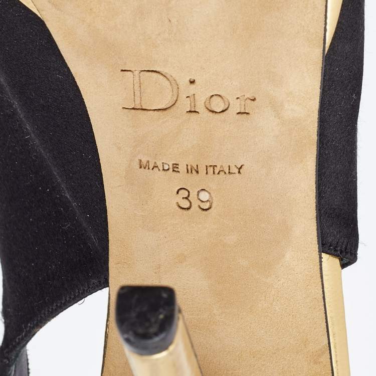 Pre Owned Dior Black Satin Slingback Peep Toe Pumps Size 39  
