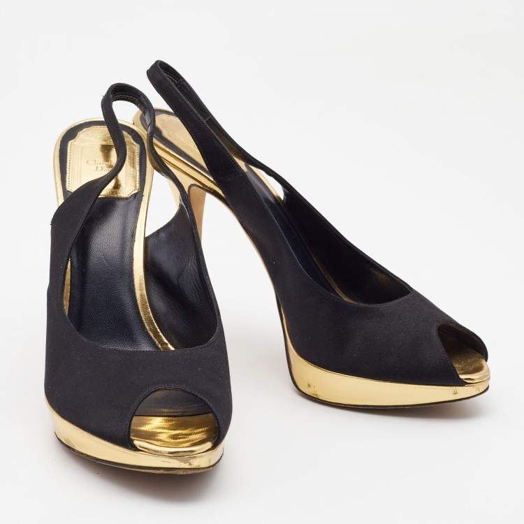 Pre Owned Dior Black Satin Slingback Peep Toe Pumps Size 39  
