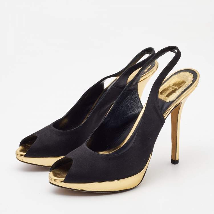 Pre Owned Dior Black Satin Slingback Peep Toe Pumps Size 39  