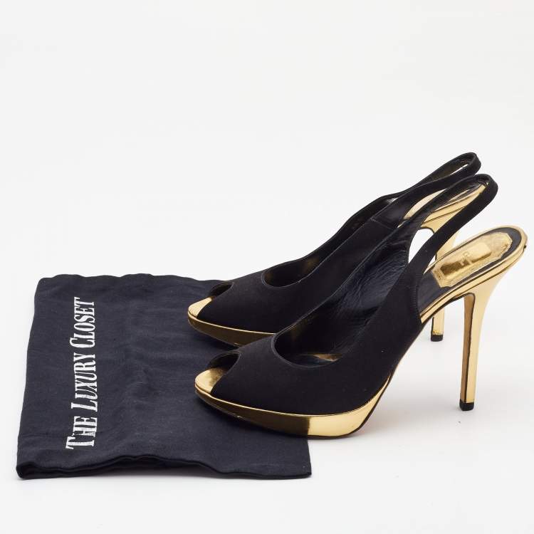 Pre Owned Dior Black Satin Slingback Peep Toe Pumps Size 39  