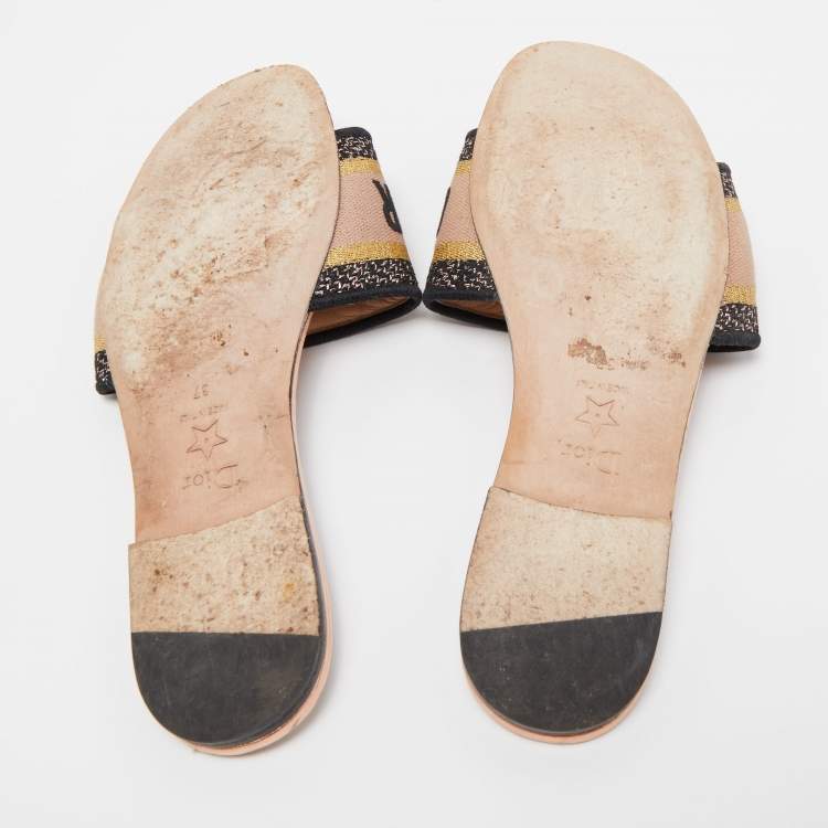 Pre Owned Dior Tricolor Embroidered Canvas Dway Flat Slides Size 37