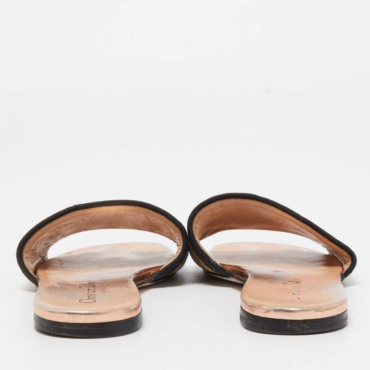 Pre Owned Dior Tricolor Embroidered Canvas Dway Flat Slides Size 37