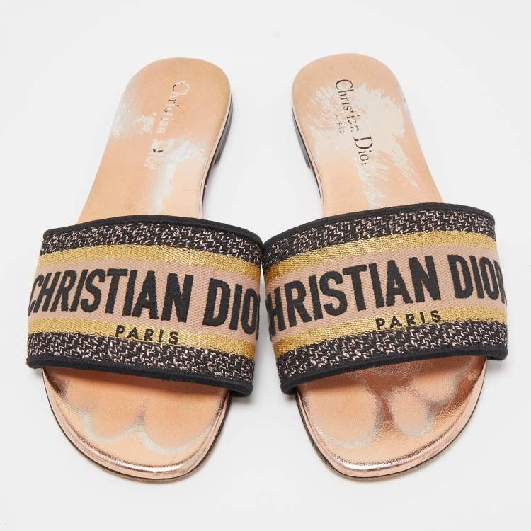 Pre Owned Dior Tricolor Embroidered Canvas Dway Flat Slides Size 37