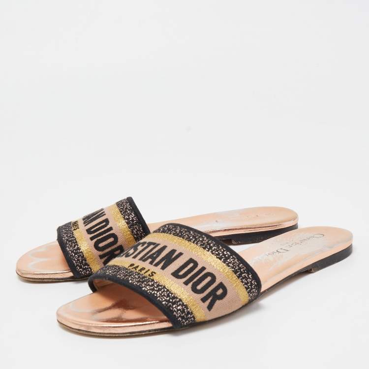 Pre Owned Dior Tricolor Embroidered Canvas Dway Flat Slides Size 37