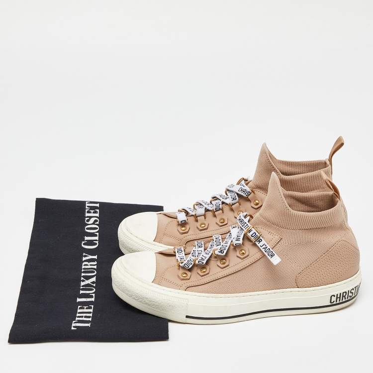 مملوكة مسبقًا Dior Beige Knit Fabric and Leather Walk'N'Dior High Top Sneakers Size 37