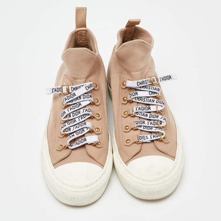 مملوكة مسبقًا Dior Beige Knit Fabric and Leather Walk'N'Dior High Top Sneakers Size 37