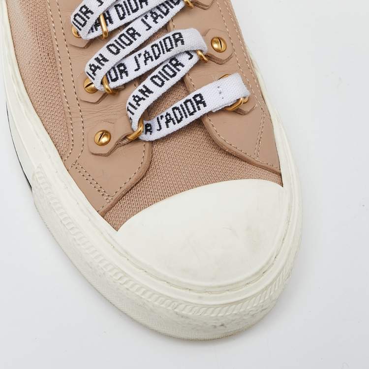 مملوكة مسبقًا Dior Beige Knit Fabric and Leather Walk'N'Dior High Top Sneakers Size 37