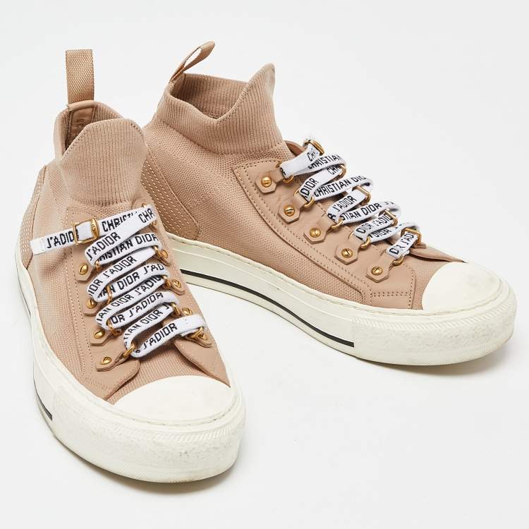 مملوكة مسبقًا Dior Beige Knit Fabric and Leather Walk'N'Dior High Top Sneakers Size 37