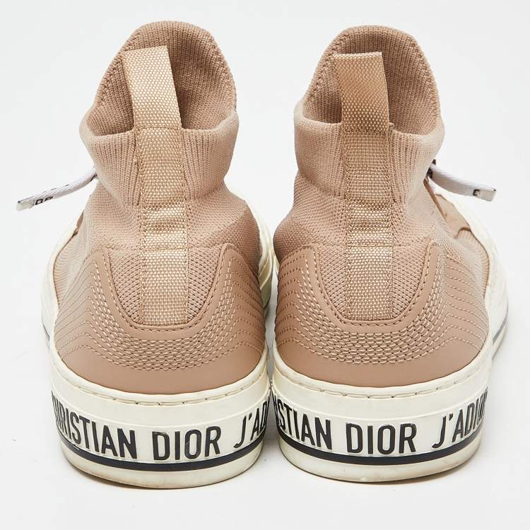 مملوكة مسبقًا Dior Beige Knit Fabric and Leather Walk'N'Dior High Top Sneakers Size 37