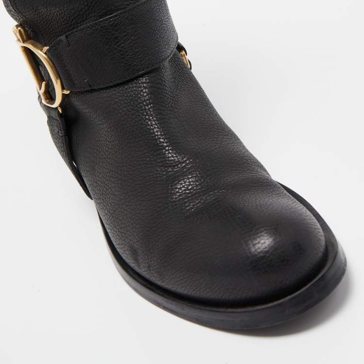 Pre Owned Dior Black Leather CD Logo Ankle Boots Size 37