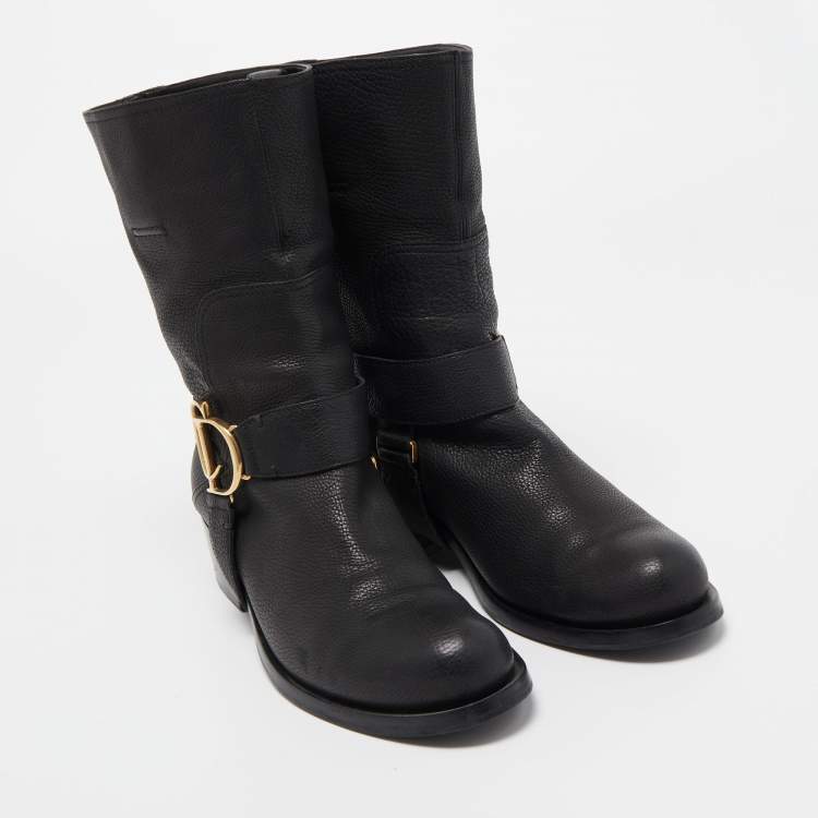 Pre Owned Dior Black Leather CD Logo Ankle Boots Size 37