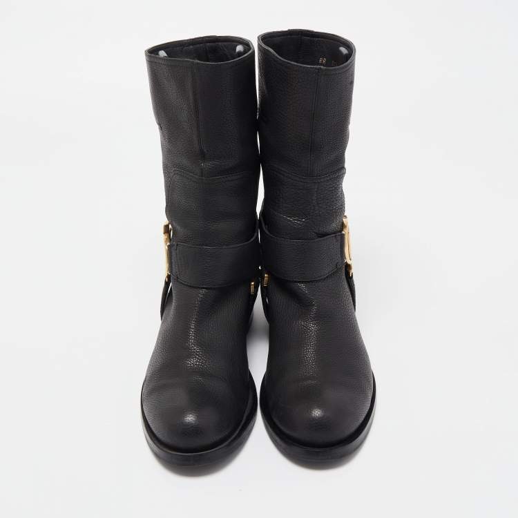 Pre Owned Dior Black Leather CD Logo Ankle Boots Size 37