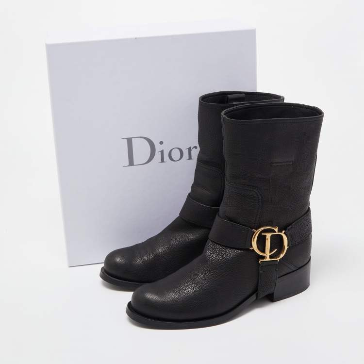 Pre Owned Dior Black Leather CD Logo Ankle Boots Size 37