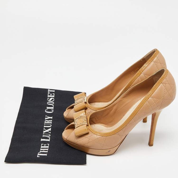 Pre Owned Dior Beige leather and Patent  Peep Toe Pumps Size 38.5 