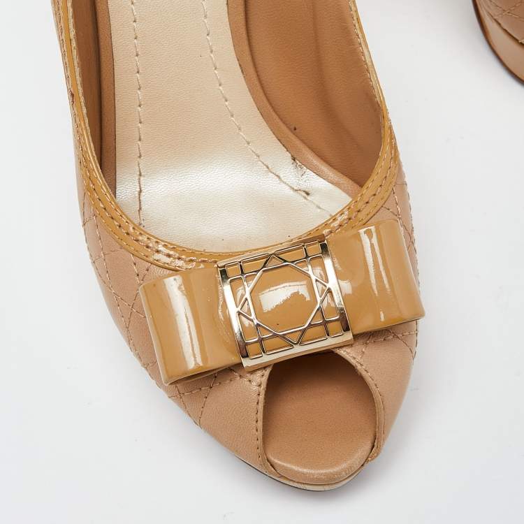 Pre Owned Dior Beige leather and Patent  Peep Toe Pumps Size 38.5 