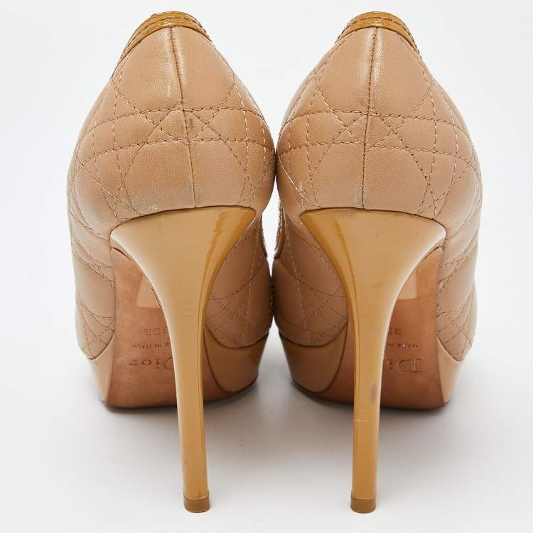 Pre Owned Dior Beige leather and Patent  Peep Toe Pumps Size 38.5 
