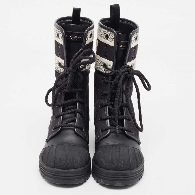 Pre Owned Dior Black Leather and Canvas D-major Ankle Boots Size 35
