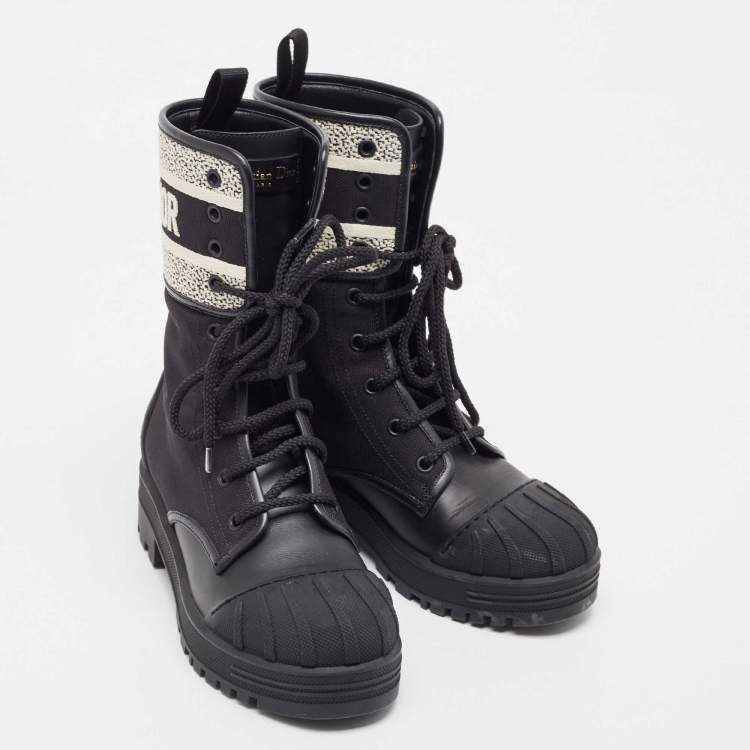 Pre Owned Dior Black Leather and Canvas D-major Ankle Boots Size 35