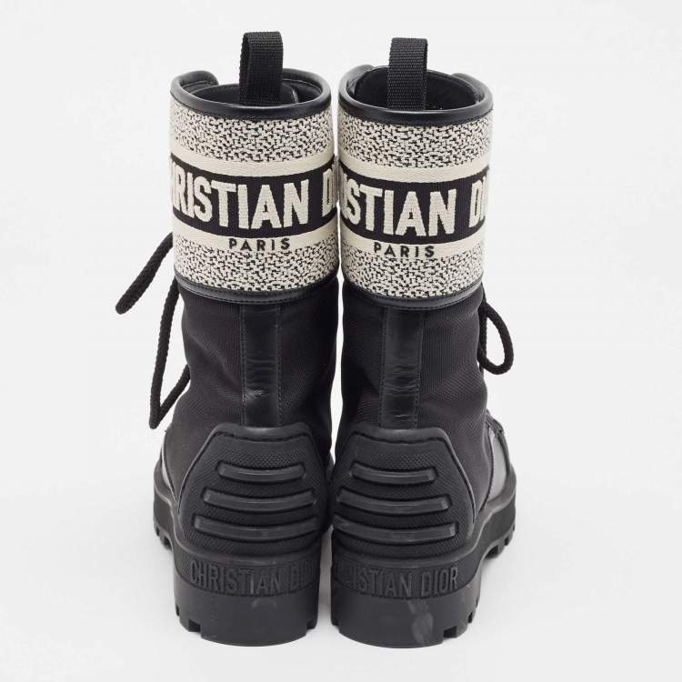 Pre Owned Dior Black Leather and Canvas D-major Ankle Boots Size 35