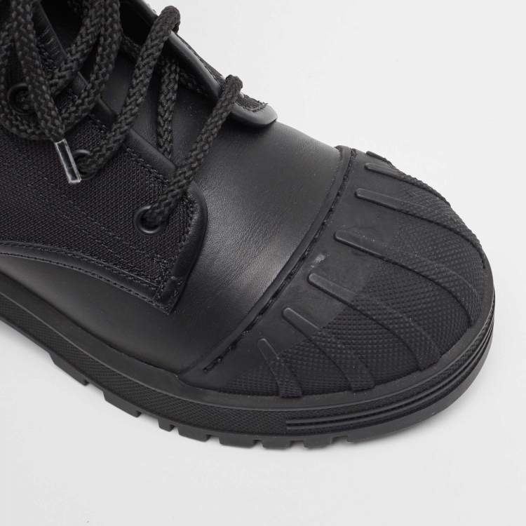 Pre Owned Dior Black Leather and Canvas D-major Ankle Boots Size 35