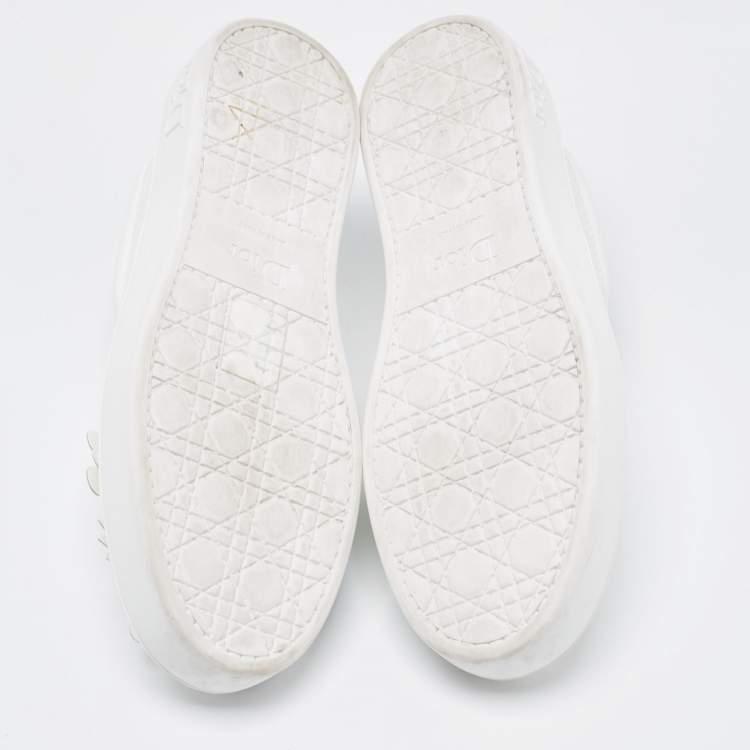 Pre Owned Dior White Leather Floral Crystal Embellished Slip On Sneakers Size 37