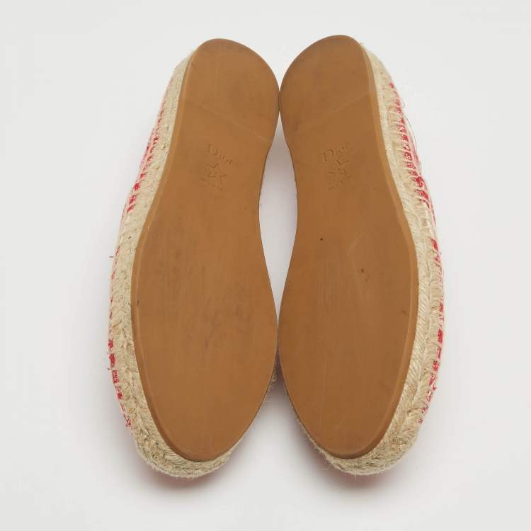 Pre Owned Dior White/Red Floral Embroidered Canvas Granville Espadrille Flats Size 39