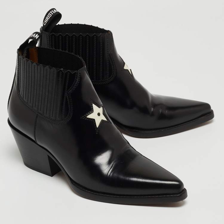 Pre Owned Dior Black Leather Star Cowboy Boots Size 36