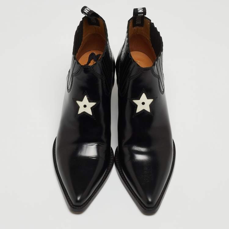 Pre Owned Dior Black Leather Star Cowboy Boots Size 36