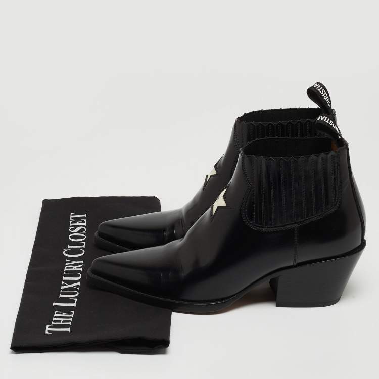 Pre Owned Dior Black Leather Star Cowboy Boots Size 36