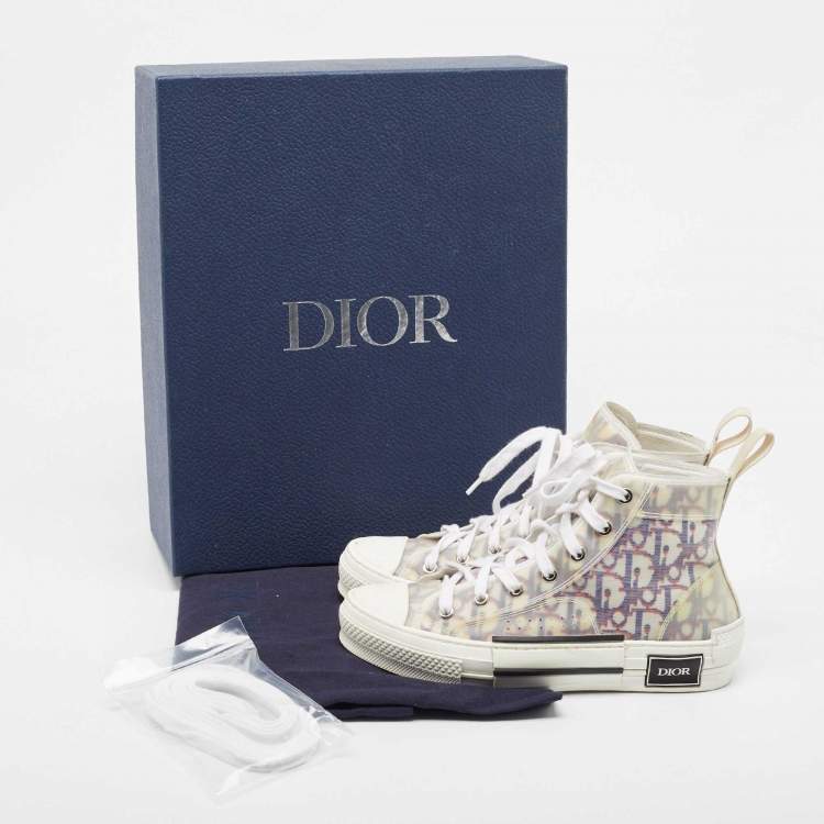Pre Owned Dior White/Black PVC And Oblique Mesh B23 High-Top Sneakers Size 37