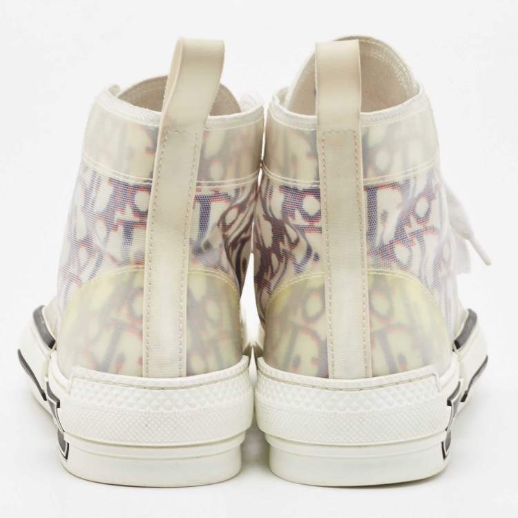 Pre Owned Dior White/Black PVC And Oblique Mesh B23 High-Top Sneakers Size 37