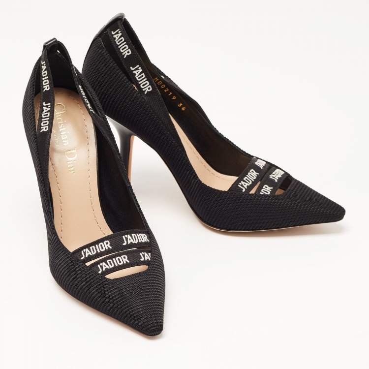 Pre Owned Dior Black Technical Fabric and Leather J'adior Pointed Toe Pumps Size 36