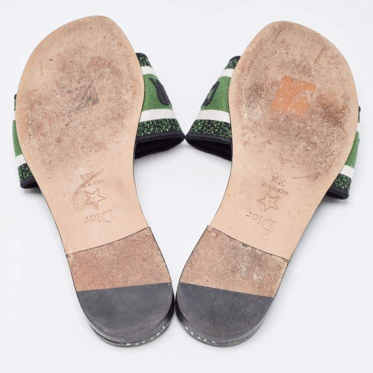 Pre Owned Dior Tricolor Embroidered Canvas Dway Flat Slides Size 35.5