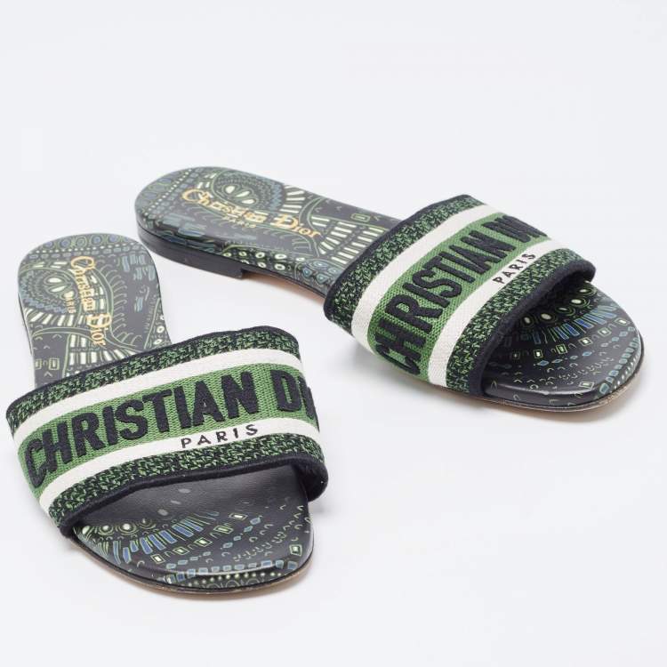 Pre Owned Dior Tricolor Embroidered Canvas Dway Flat Slides Size 35.5
