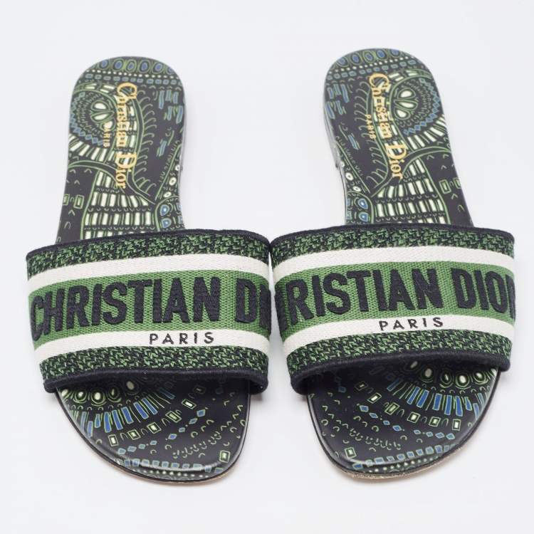 Pre Owned Dior Tricolor Embroidered Canvas Dway Flat Slides Size 35.5