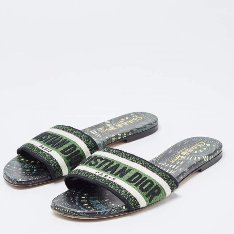 Pre Owned Dior Tricolor Embroidered Canvas Dway Flat Slides Size 35.5