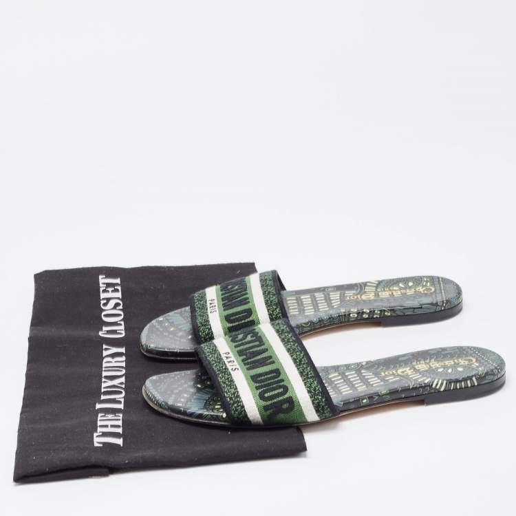 Pre Owned Dior Tricolor Embroidered Canvas Dway Flat Slides Size 35.5