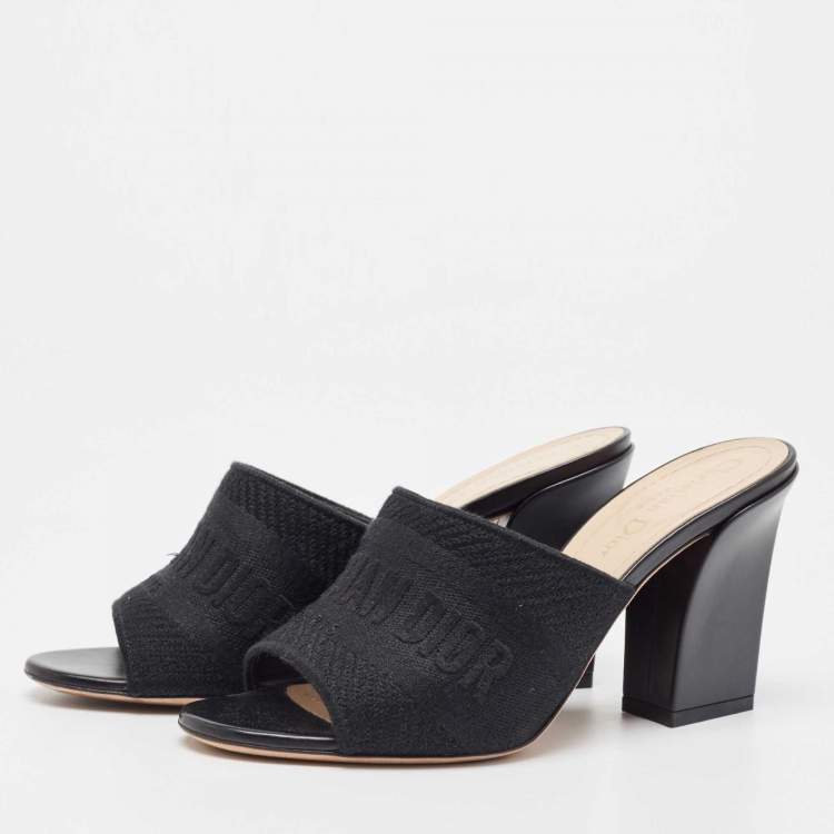 Pre Owned Dior Black Canvas Dway Mules Size 36.5