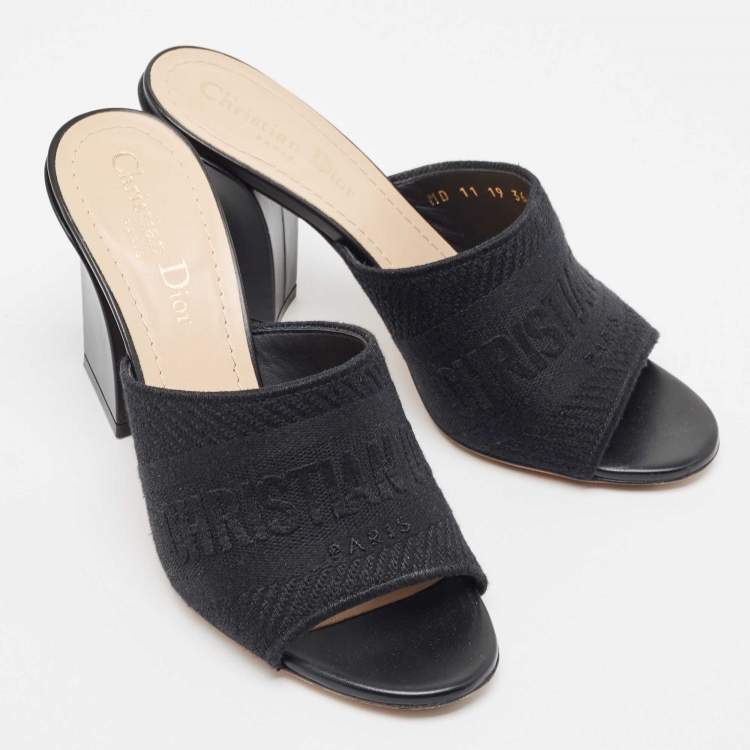 Pre Owned Dior Black Canvas Dway Mules Size 36.5