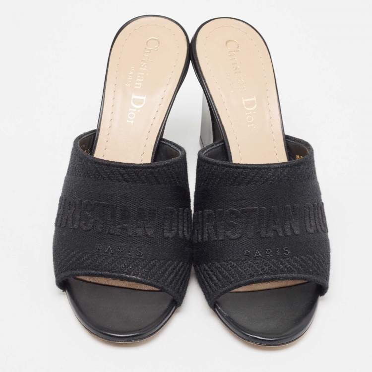 Pre Owned Dior Black Canvas Dway Mules Size 36.5