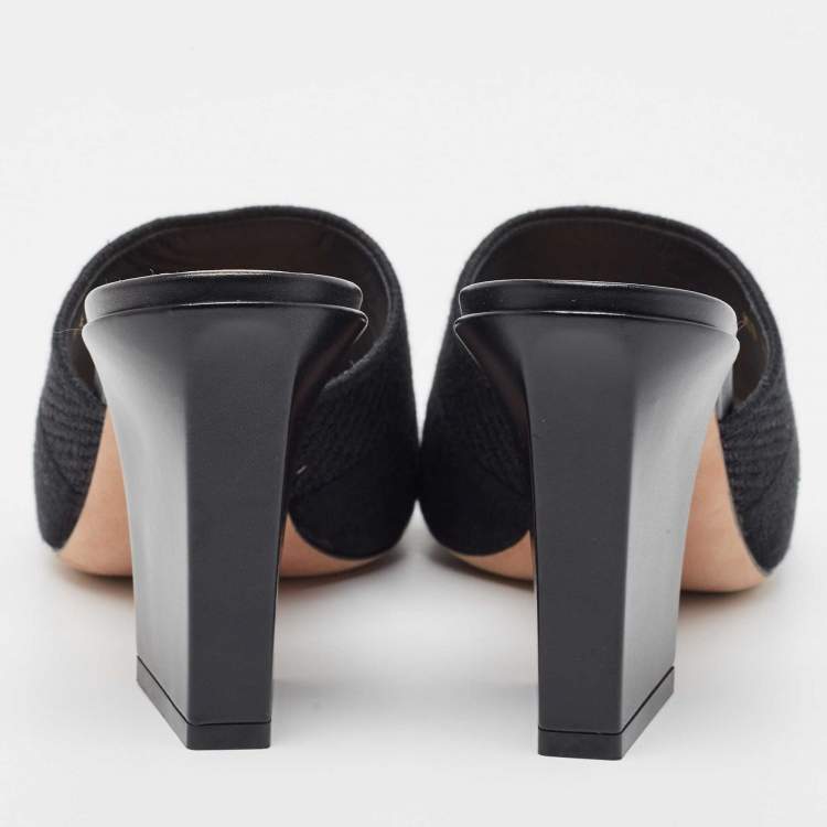 Pre Owned Dior Black Canvas Dway Mules Size 36.5