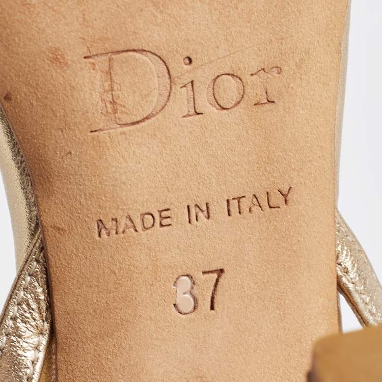 Pre Owned Dior Metallic Gold Leather Ankle Strap Sandals Size 37