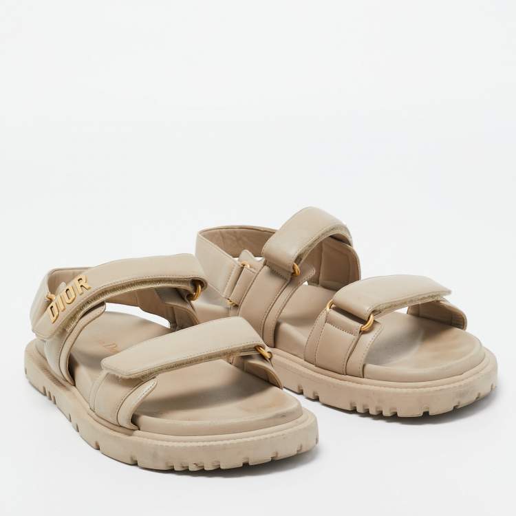 Pre Owned Dior Beige Leather Dior Act Flat Sandals Size 39