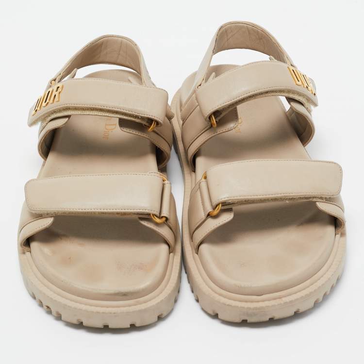 Pre Owned Dior Beige Leather Dior Act Flat Sandals Size 39