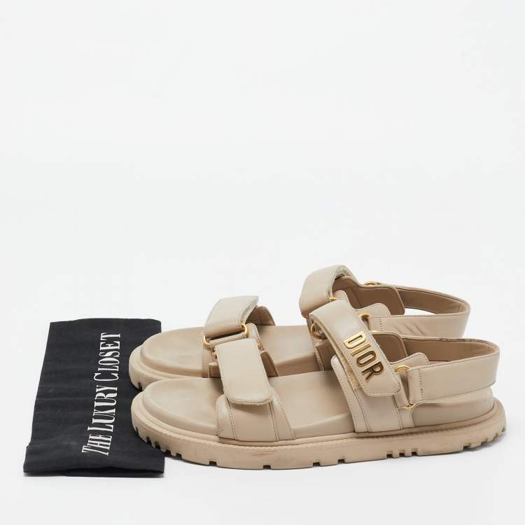 Pre Owned Dior Beige Leather Dior Act Flat Sandals Size 39