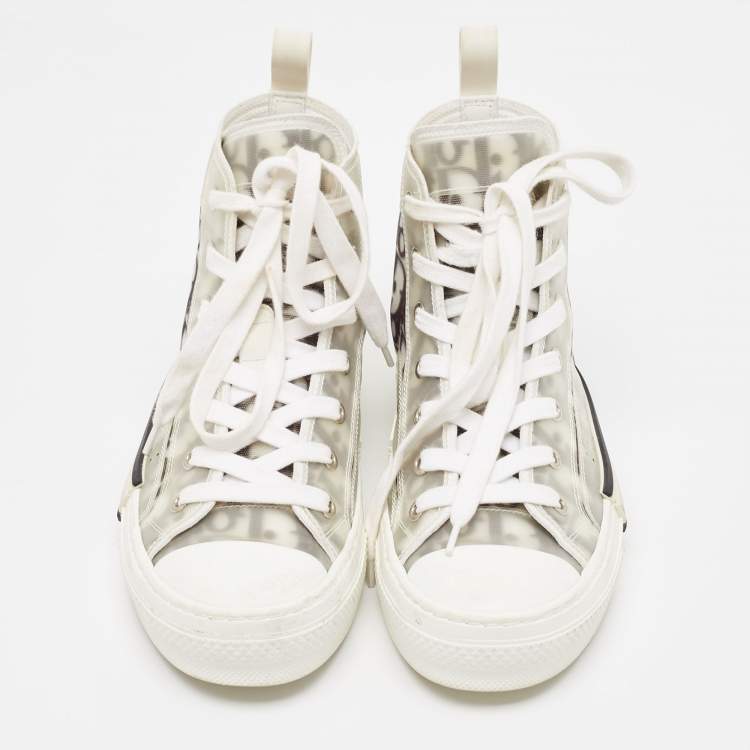 Pre Owned Dior Black/White Oblique Mesh and Rubber B23 High Top Sneakers Size 36.5