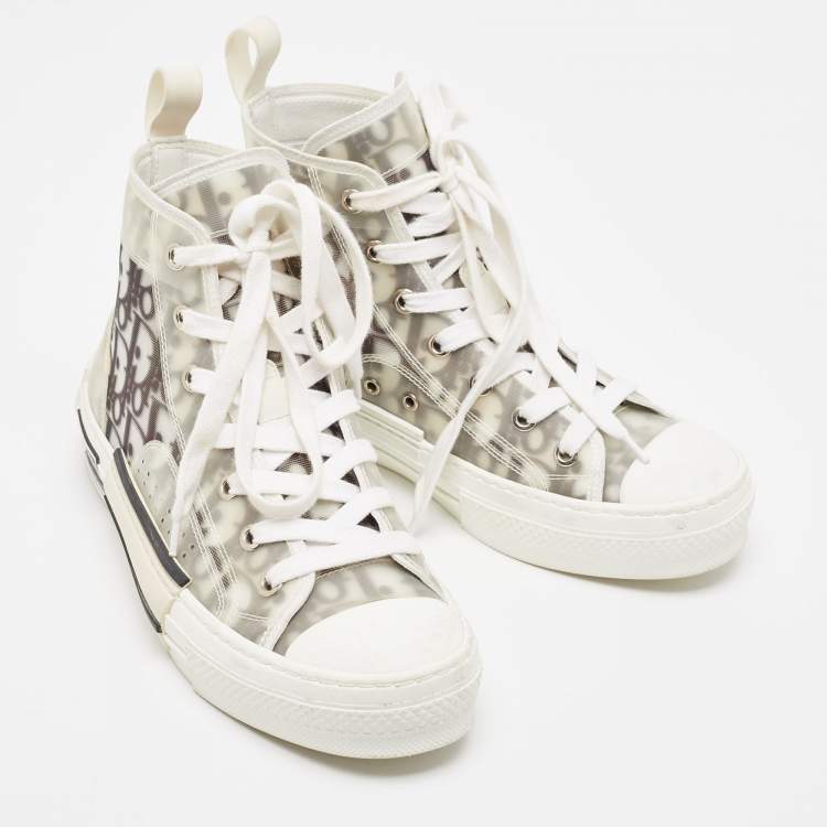 Pre Owned Dior Black/White Oblique Mesh and Rubber B23 High Top Sneakers Size 36.5