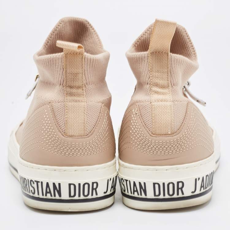 Pre Owned Dior Pink Knit Fabric Walk'n'Dior High Top Sneakers Size 37