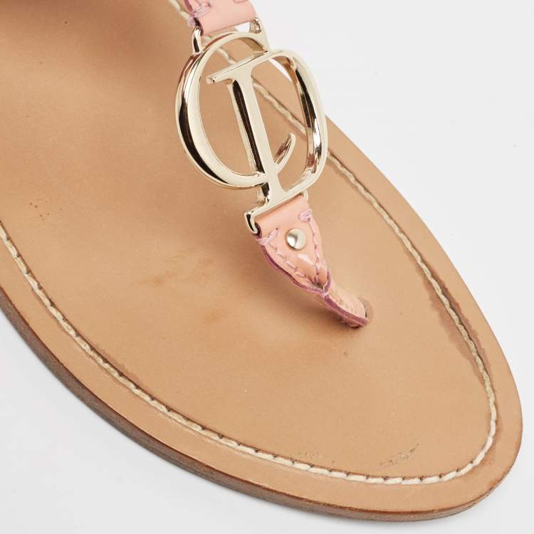 Pre Owned Dior Pink Patent Leather CD Thong Flats Size 39