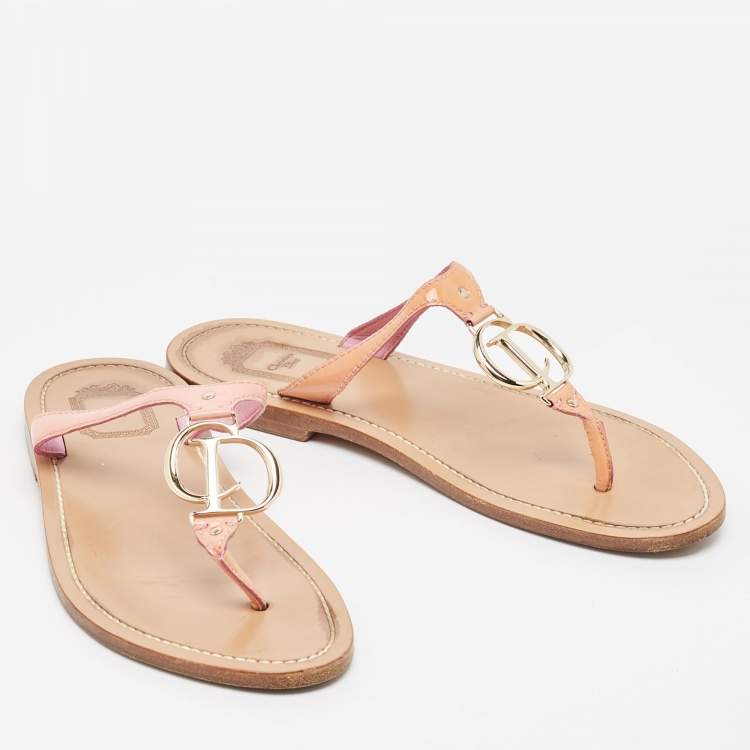 Pre Owned Dior Pink Patent Leather CD Thong Flats Size 39